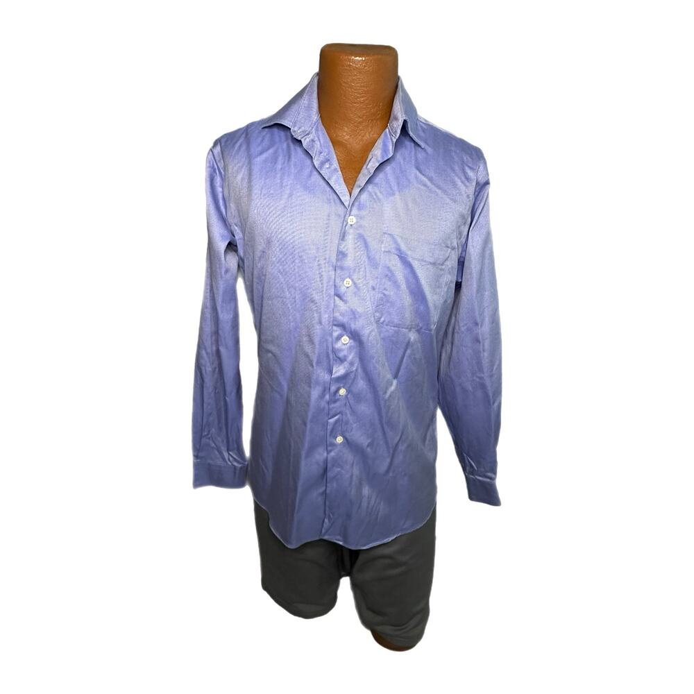 C22 Pronto Uomo Blue Fitted No Iron Men’s Dress Shirt, Medium, 15.5, Pre-owned